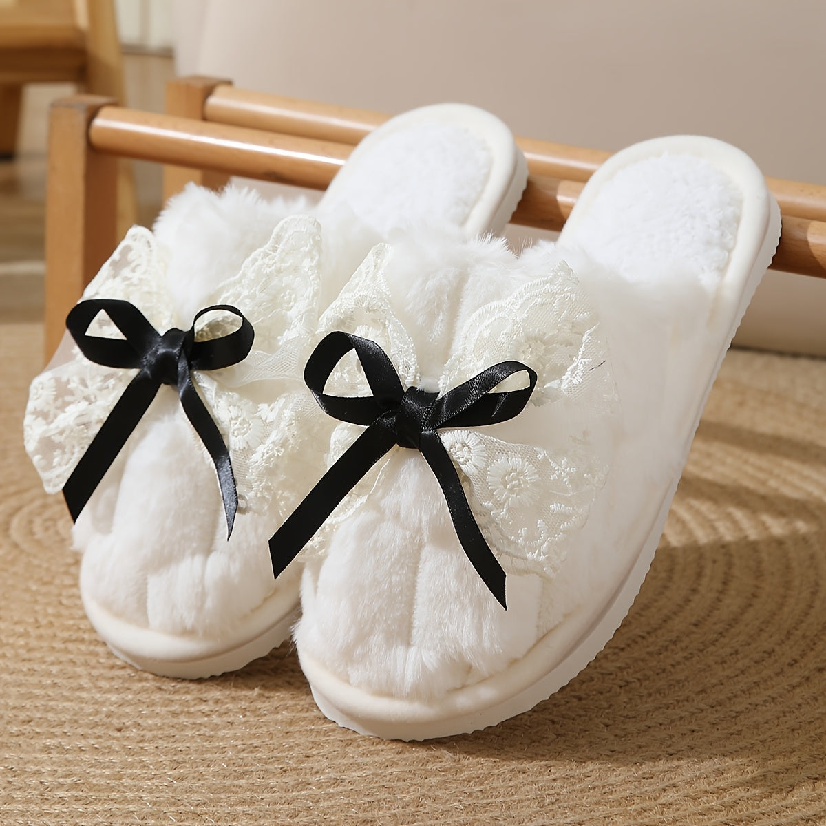 Women's Fuzzy Floral Slip-On Slippers with Non-Slip Sole Indoor House Shoes