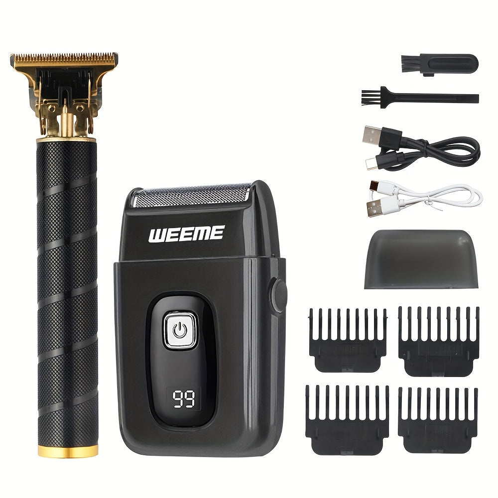 Facial Grooming Set with Razor and T-Shape Trimmer for Shaving Haircutting
