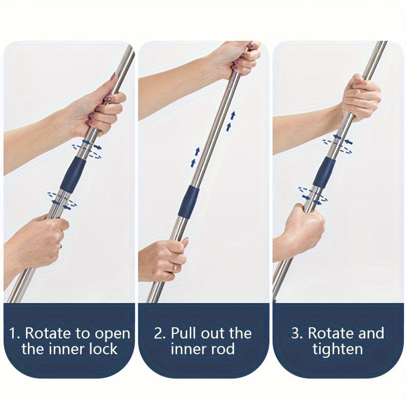 "Cho'ziladigan Uzoq Tutqichli Deraza Tozalash Cho'tkasi va Squeegee - Shisha va Polni Tozalash uchun Moslashuvchan Boshli 2-in-1 Asbob, Nikel, Plastik va Silikondan Yasalgan"