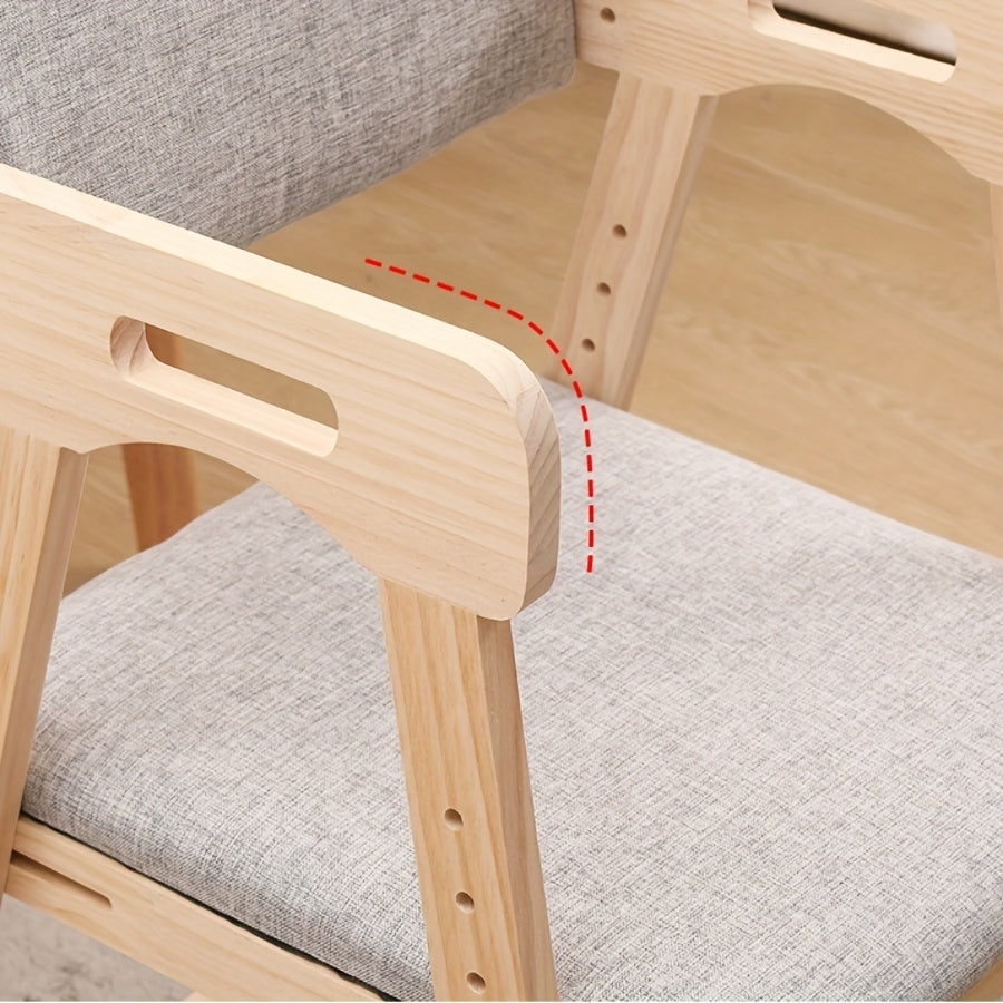 Balandligi sozlanadigan va olib tashlanadigan yostiqli yog'och ofis stuli, o'qish va ovqatlanish uchun ideal. Silliq qoplama bilan ajralib turadi.