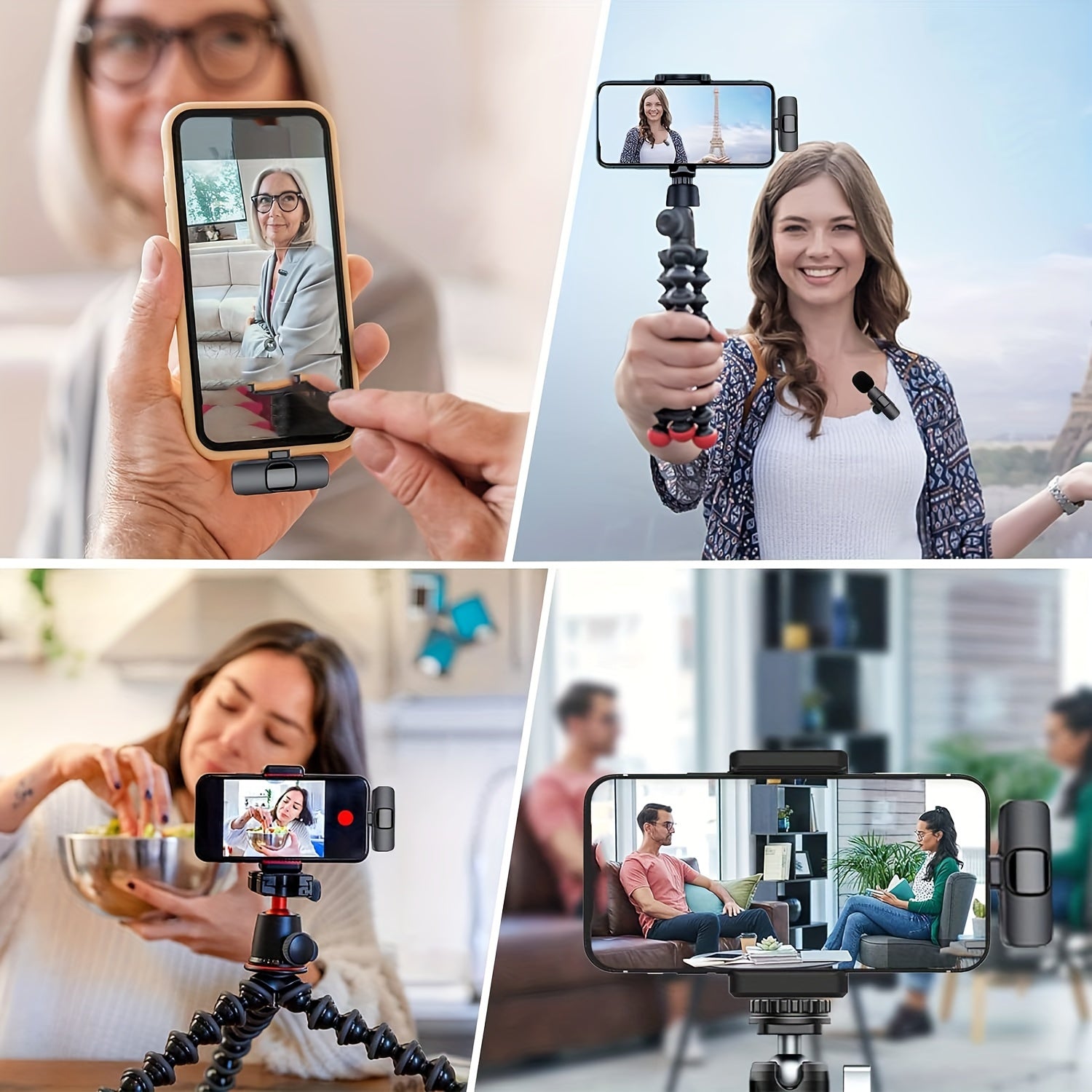 Smartfonlar, noutbuklar, audio va video yozuvlar, intervyular, vloglar uchun simsiz omnidireksional kondensator lavalier mikrofon.