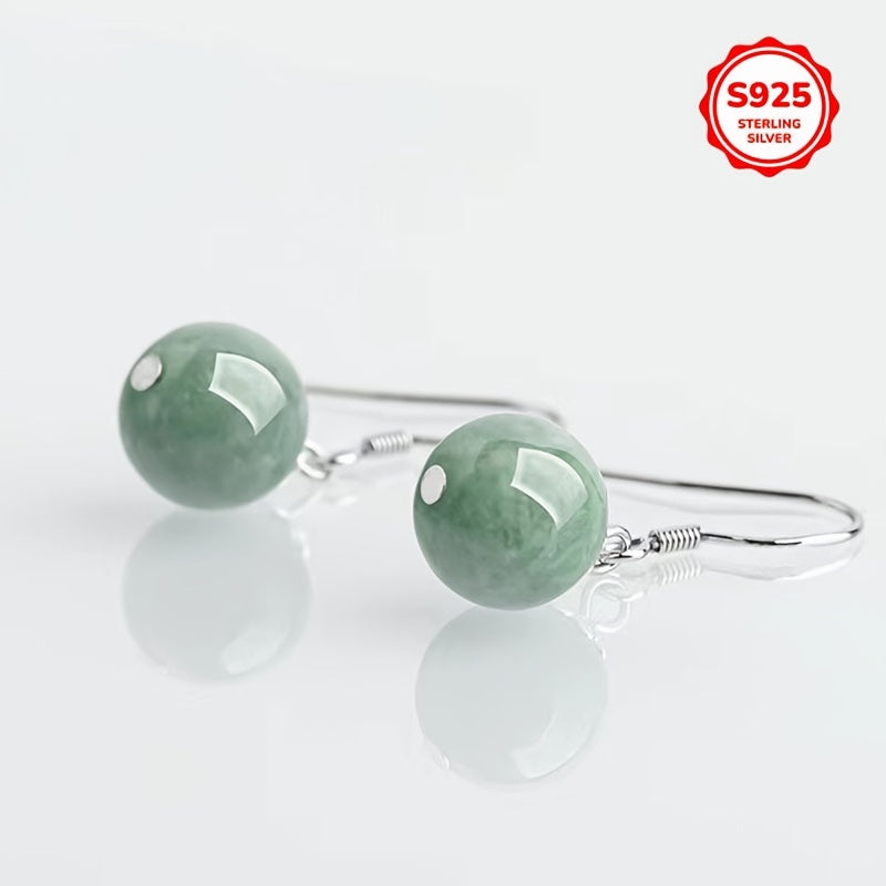 Tribal Style Dangle Earrings with Synthetic October Birthstone Jade Sterling Silver Plated Fashionable Imitation Jade Pendant
