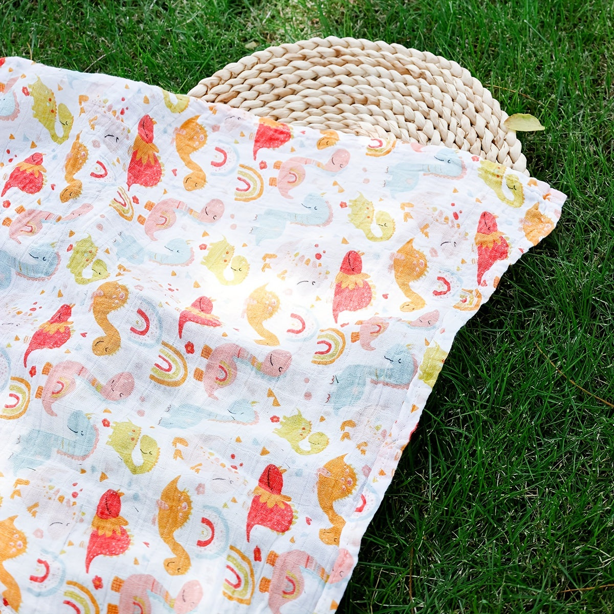 Baby Bamboo Cotton Muslin Gauze Dinosaur Blanket 119x109cm Soft Absorbent