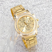 Women's Watch and Jewelry Set with Silver Watch and Gold Necklace and Earrings