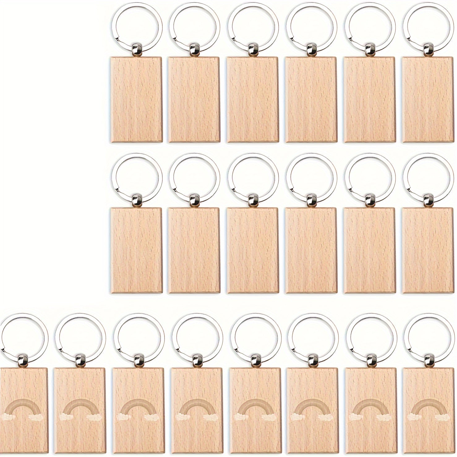 Twenty Pieces Wooden Keychain Blanks Rectangular for Engraving Jewelry Craft Projects