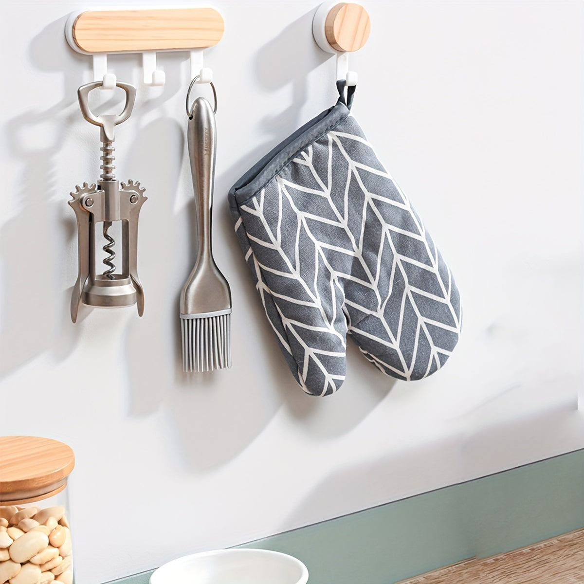 Gancho adhesivo de madera maciza para hogar, cocina, ventana, 1 paquete