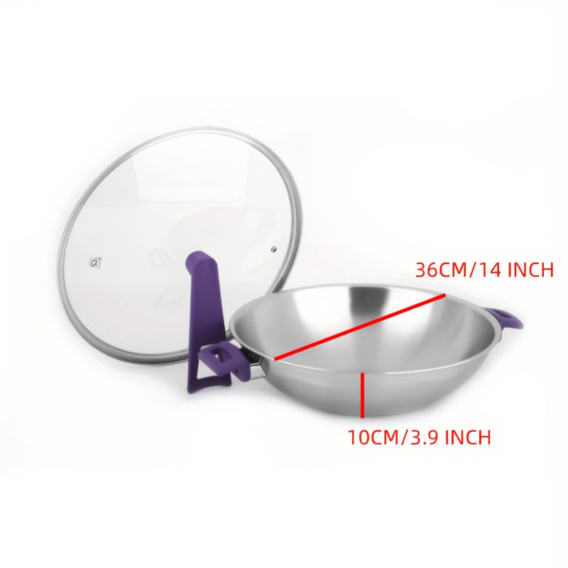 35.56 sm zanglamas po'latdan yasalgan bir dona wok, shisha qopqoq bilan, katta sig'imga ega va barcha pech turlari uchun mos. Qovurish pishirish uchun ideal.