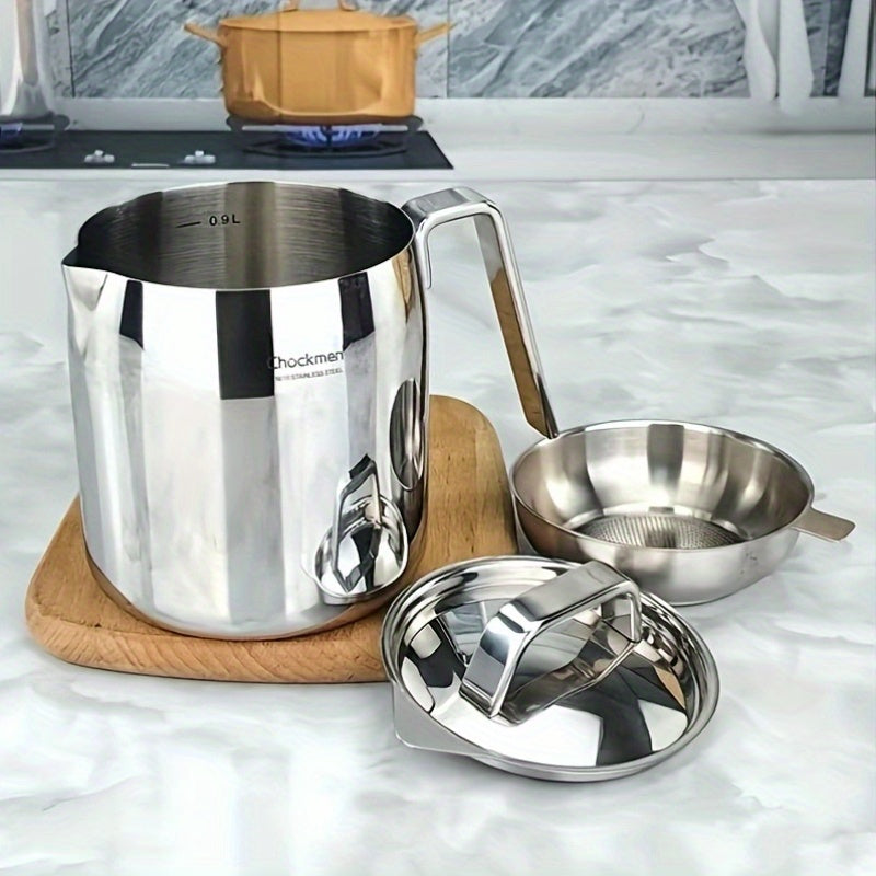 Dispensador de aceite de acero inoxidable de 0.9L con filtro engrosado para cocinar y máquina de leche de soja