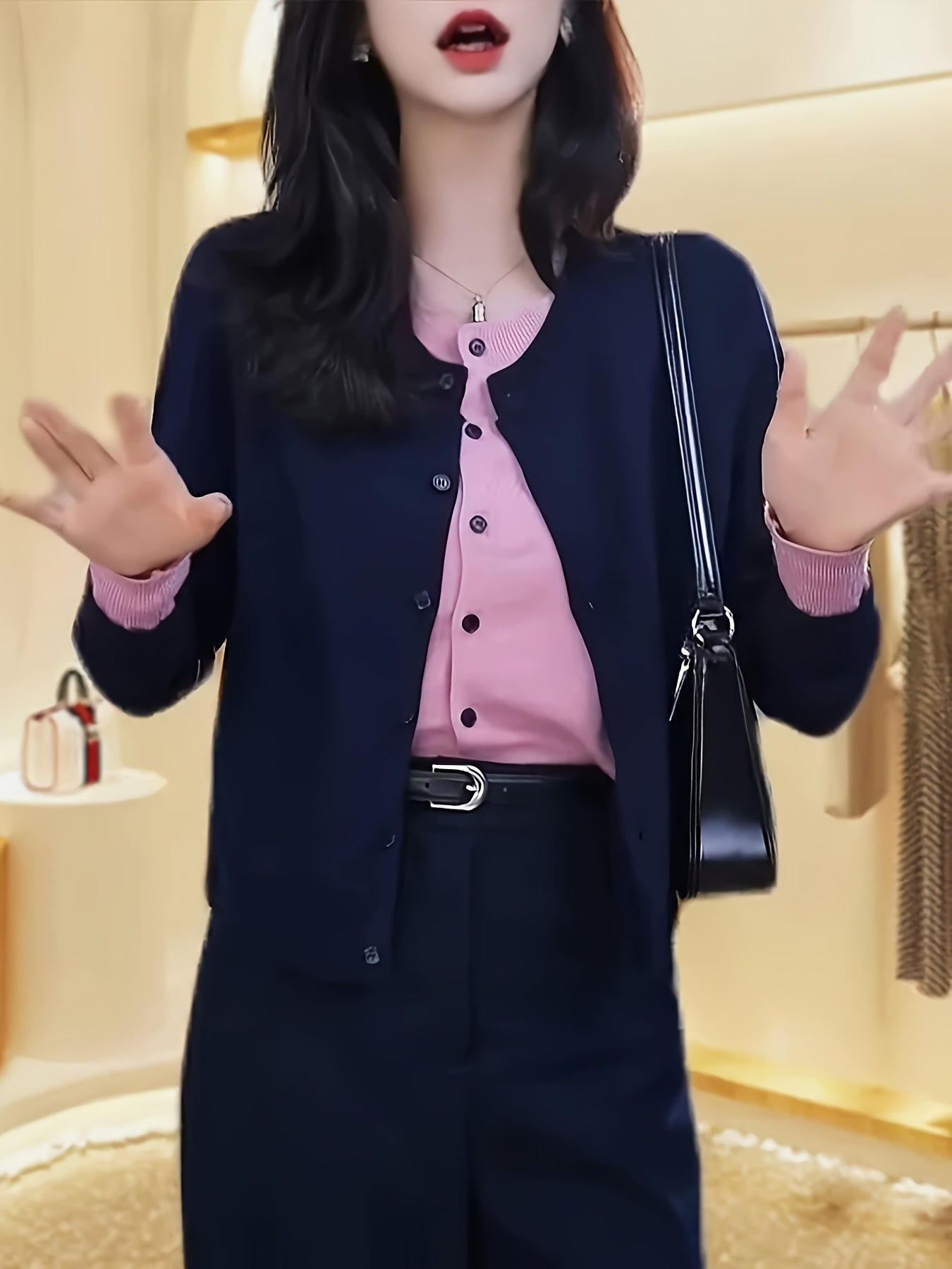 Plus Size Women's Sweater Two-Piece Color Block Round Neck Long Sleeve