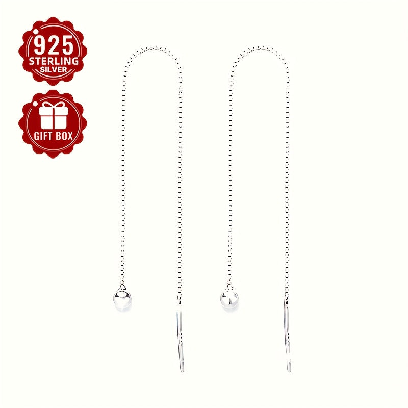 Hypoallergenic Sterling Silver Earrings with Long Tassel and Small Ball Chain for Women