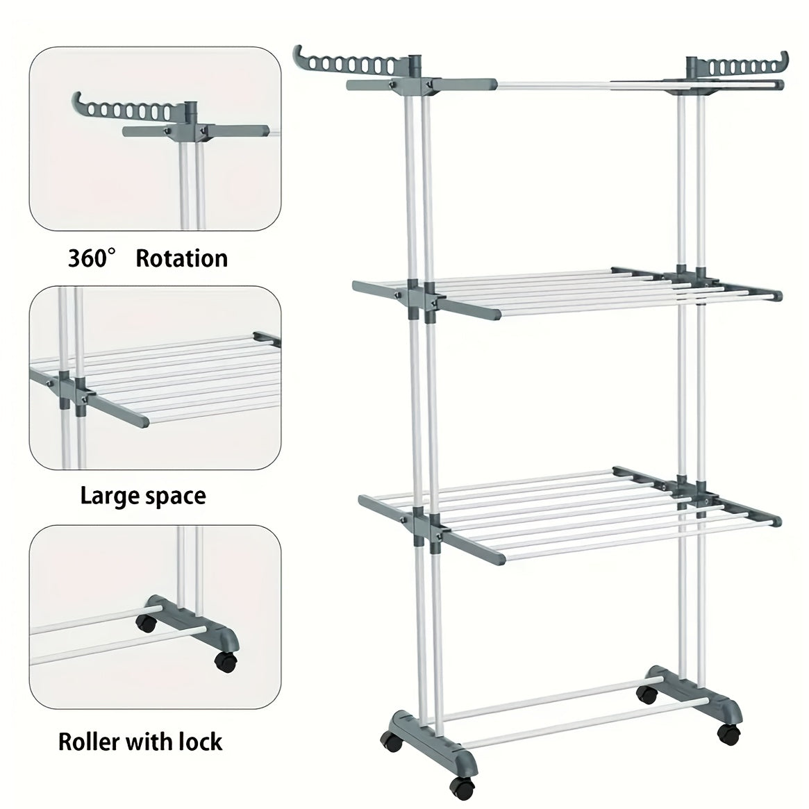 Adjustable Indoor Outdoor Drying Rack with Foldable Rod and Wheels