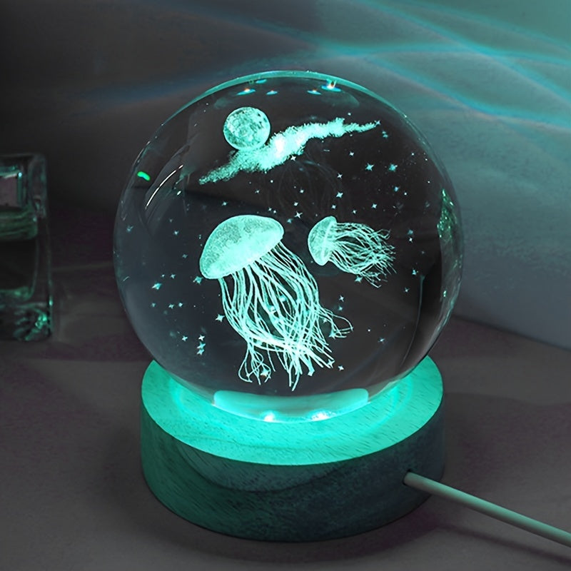 3D Jellyfish Crystal Ball Night Light LED Desk Lamp Creative Gift for Girlfriend Wife Classmate