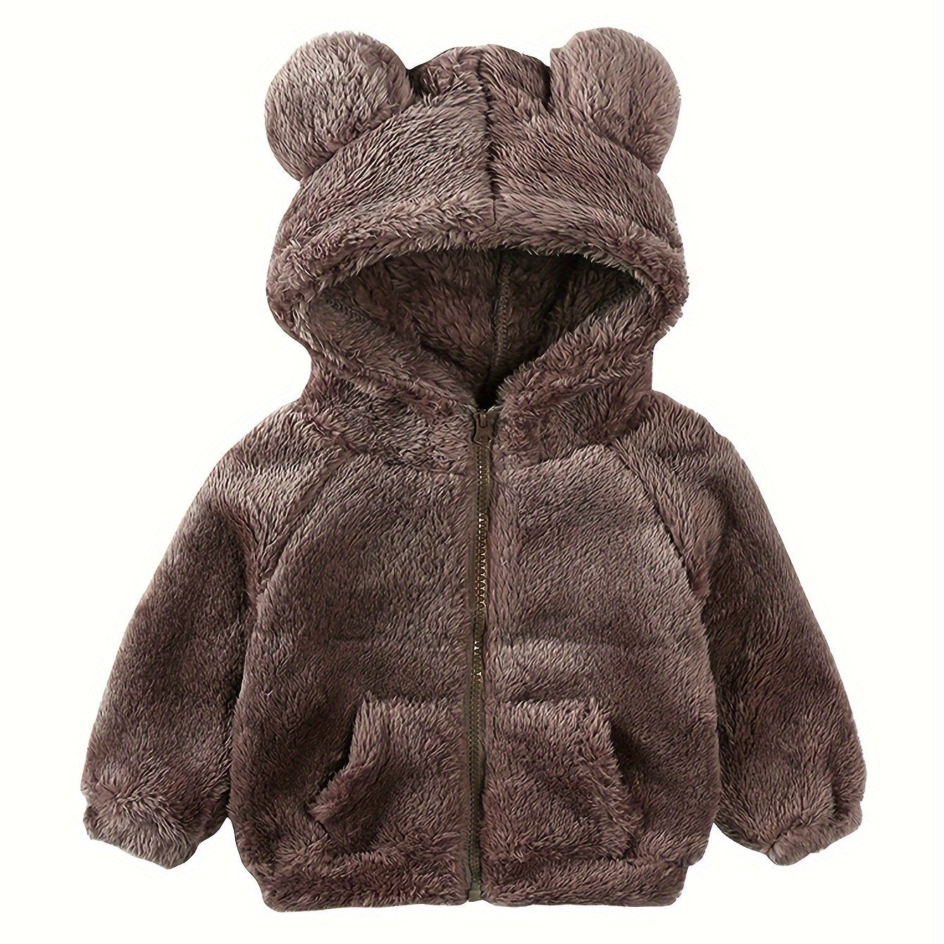 Baby Girl Fuzzy Jacket with Ears Hood Cozy Zip-Up Fall Winter Outerwear