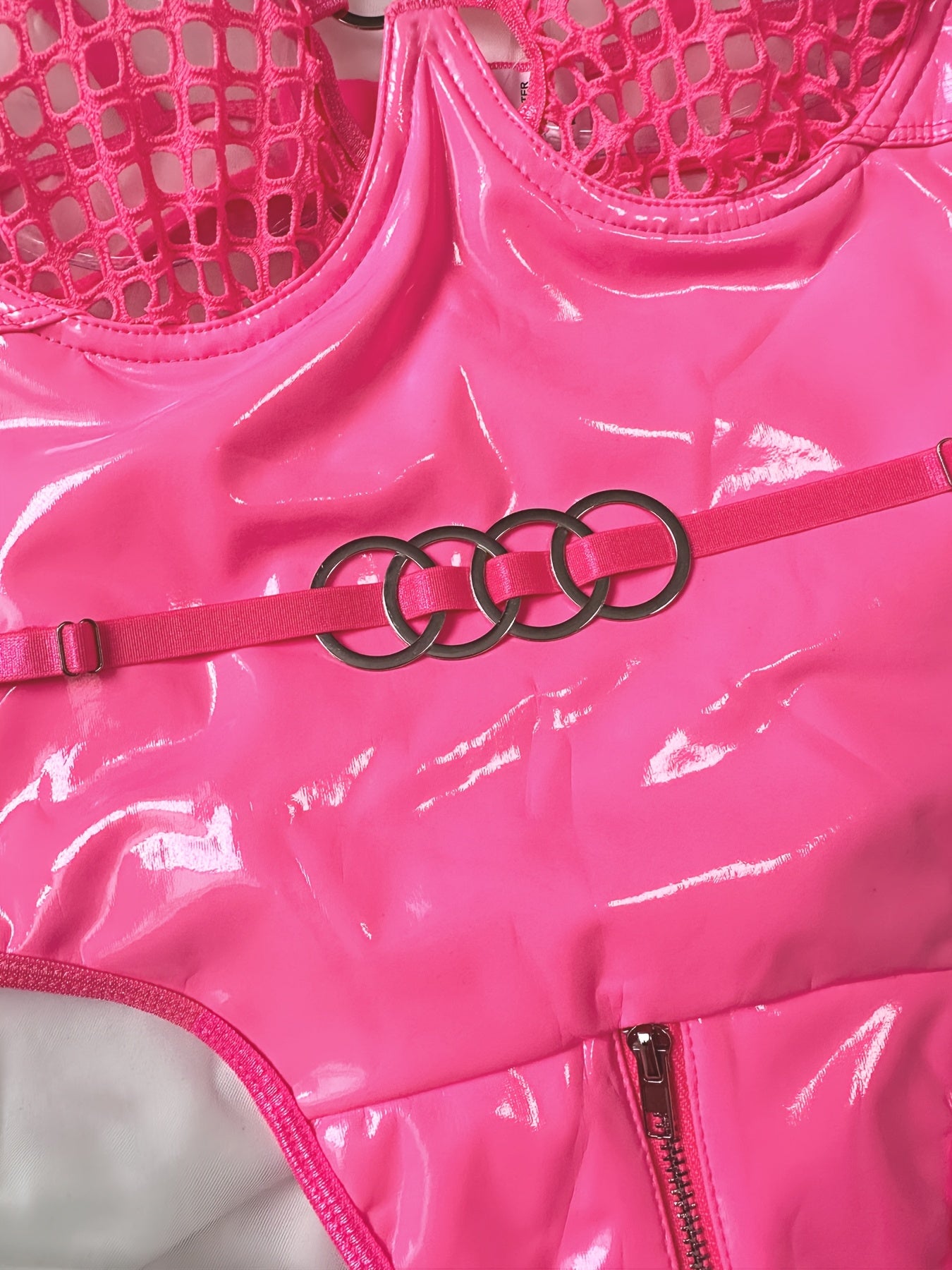 Body de mujer con patrón de rejilla hueca y patchwork, traje de cuerpo sexy y a la moda para ropa