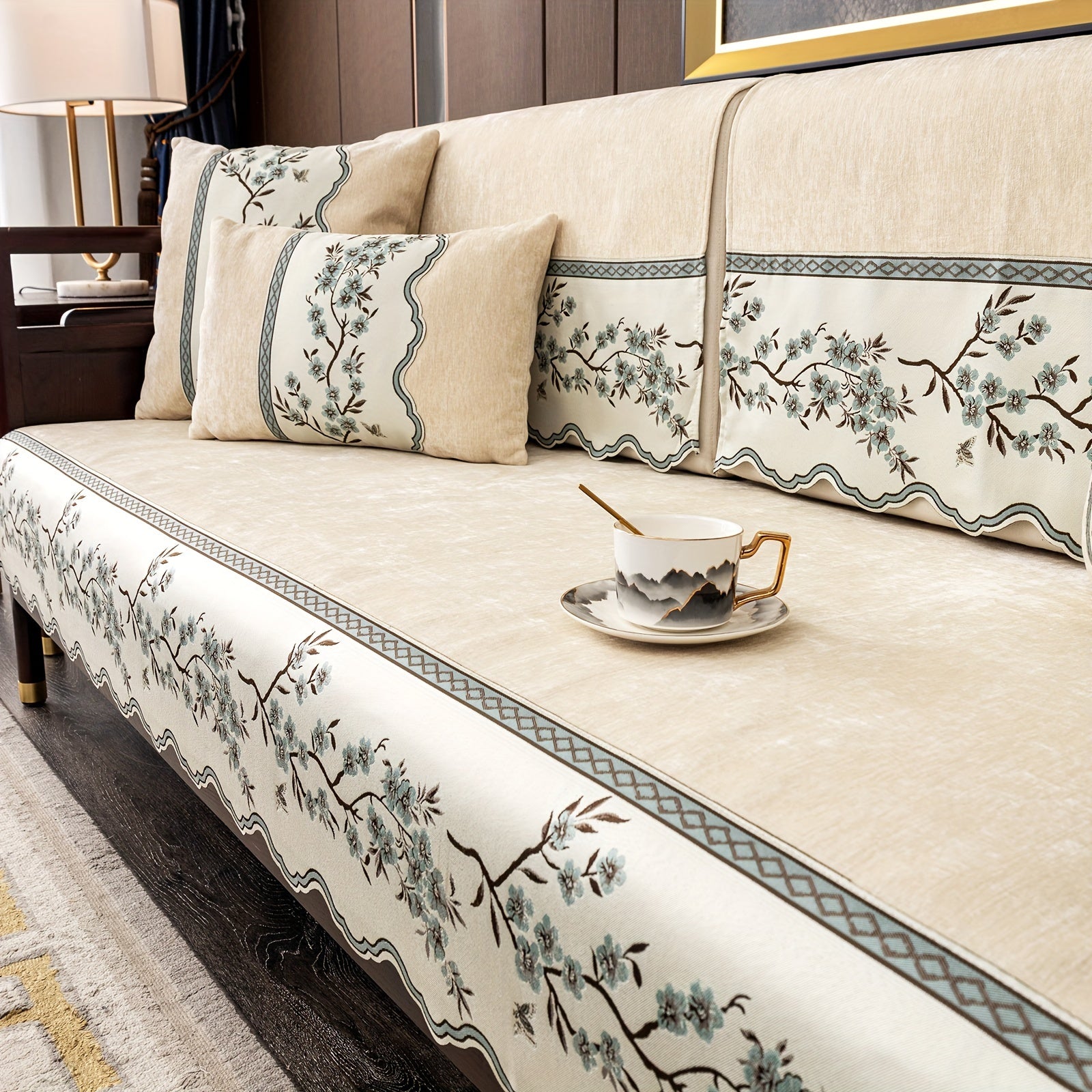 Чехол на диван с цветочным узором для всех сезонов с подушками и защитными чехлами для подушек для гостиной, спальни, офиса