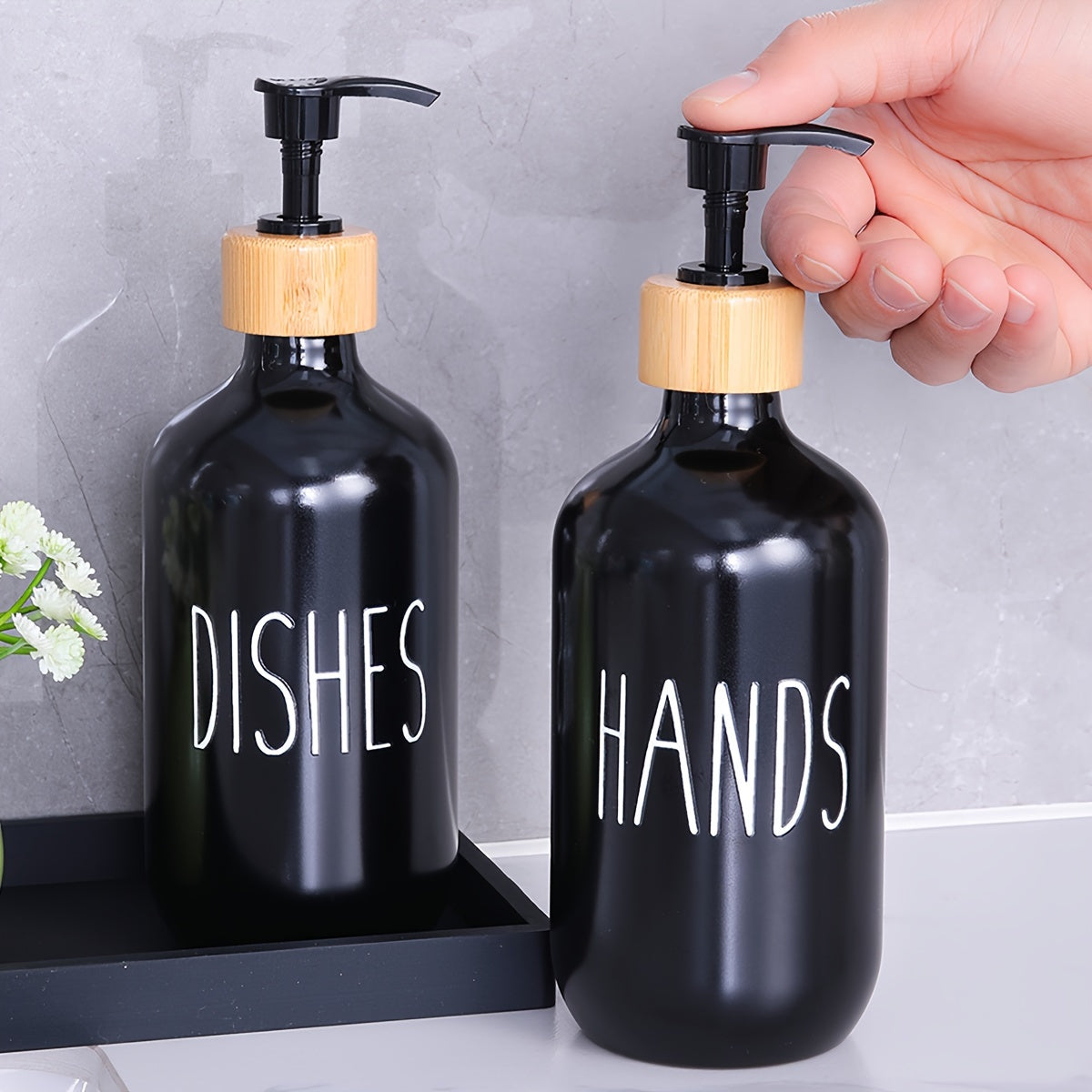 Black Plastic Double Soap Dispenser Set for Kitchen and Bathroom
