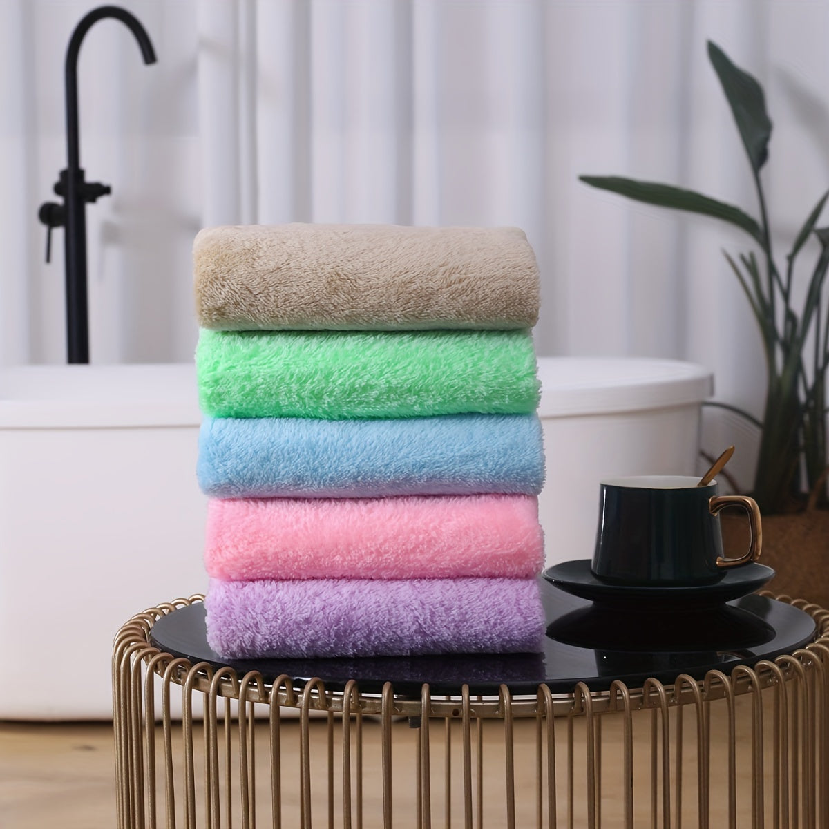 Set of 5 Soft Polyester Hand Towels Quick-Drying Absorbent for Bathroom Spa