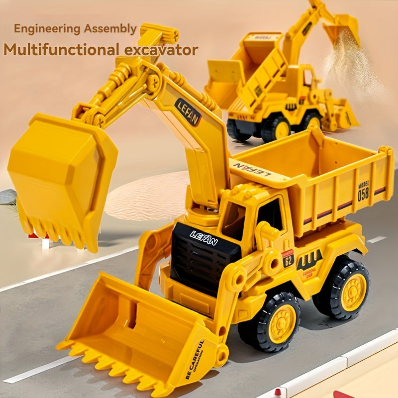 Yellow Plastic Excavator Toy for Children Construction Playset with Dump Truck and Bulldozer
