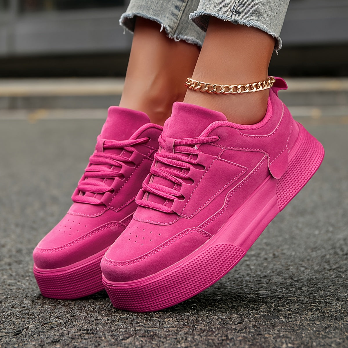 Women's Pink Low-Top Skate Sneakers Casual Outdoor Shoes With EVA Sole