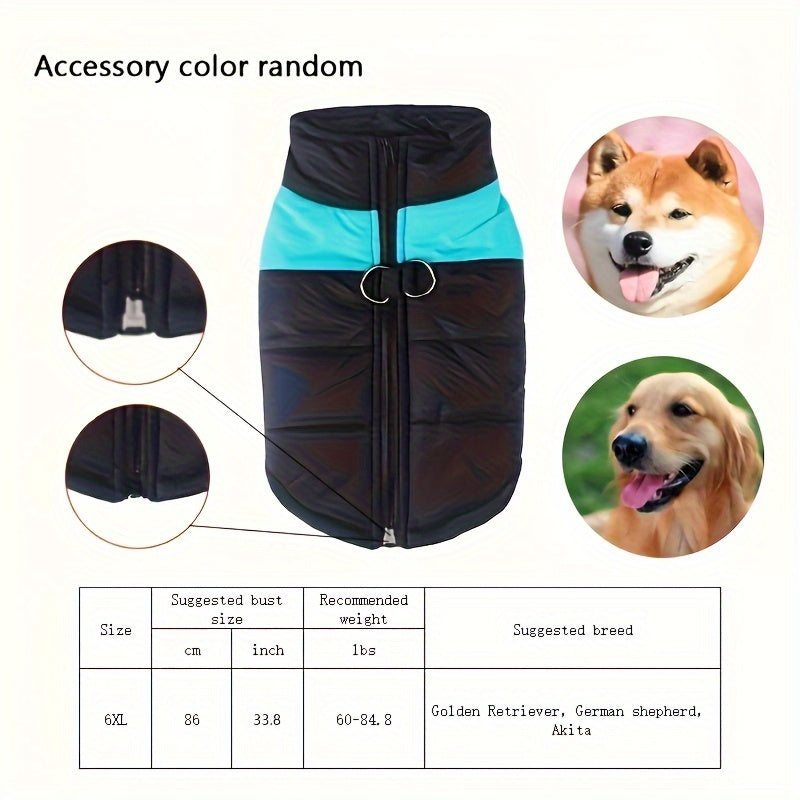 Windproof Winter Dog Jacket for Medium Breeds Polyester Zippered Warm Outdoor Apparel