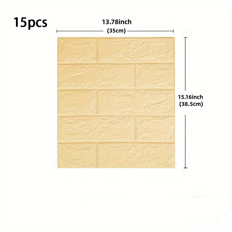 15pcs Foam Soft Wall Tiles with 3D Brick Pattern Waterproof Washable Anti-Mold Stain Resistant