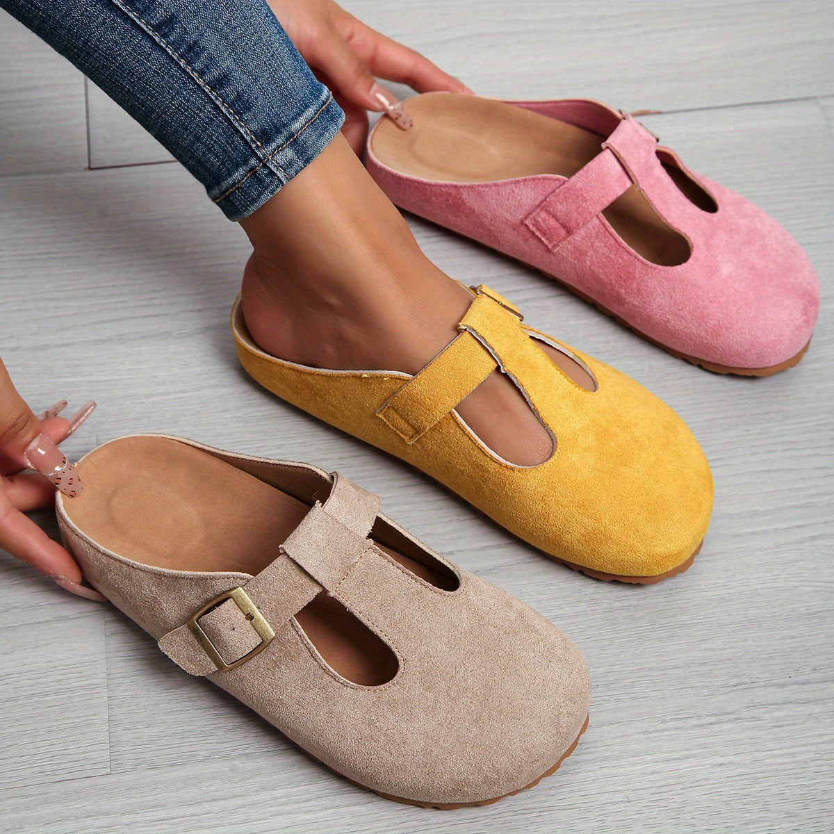 Women's Slip-On Platform Mules with Adjustable Buckle Straps Breathable Fabric