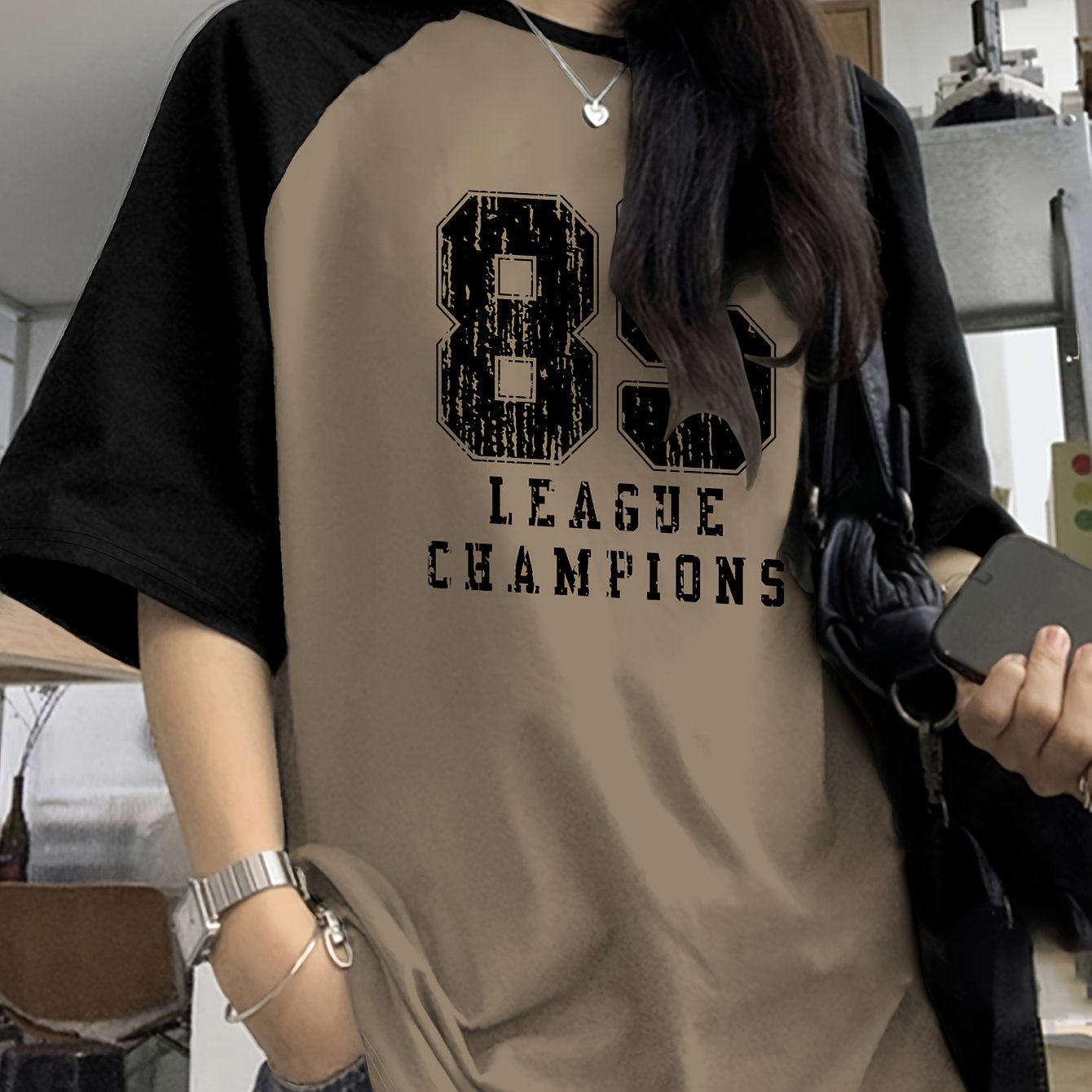 Women's Casual Crew Neck Letter Print T-Shirt Short Sleeve Knit Polyester Elastane All Seasons