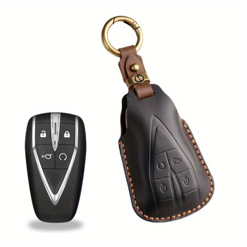 Car Remote Key Fob Cover Leather Shell Case with Keyring for SUV Cars