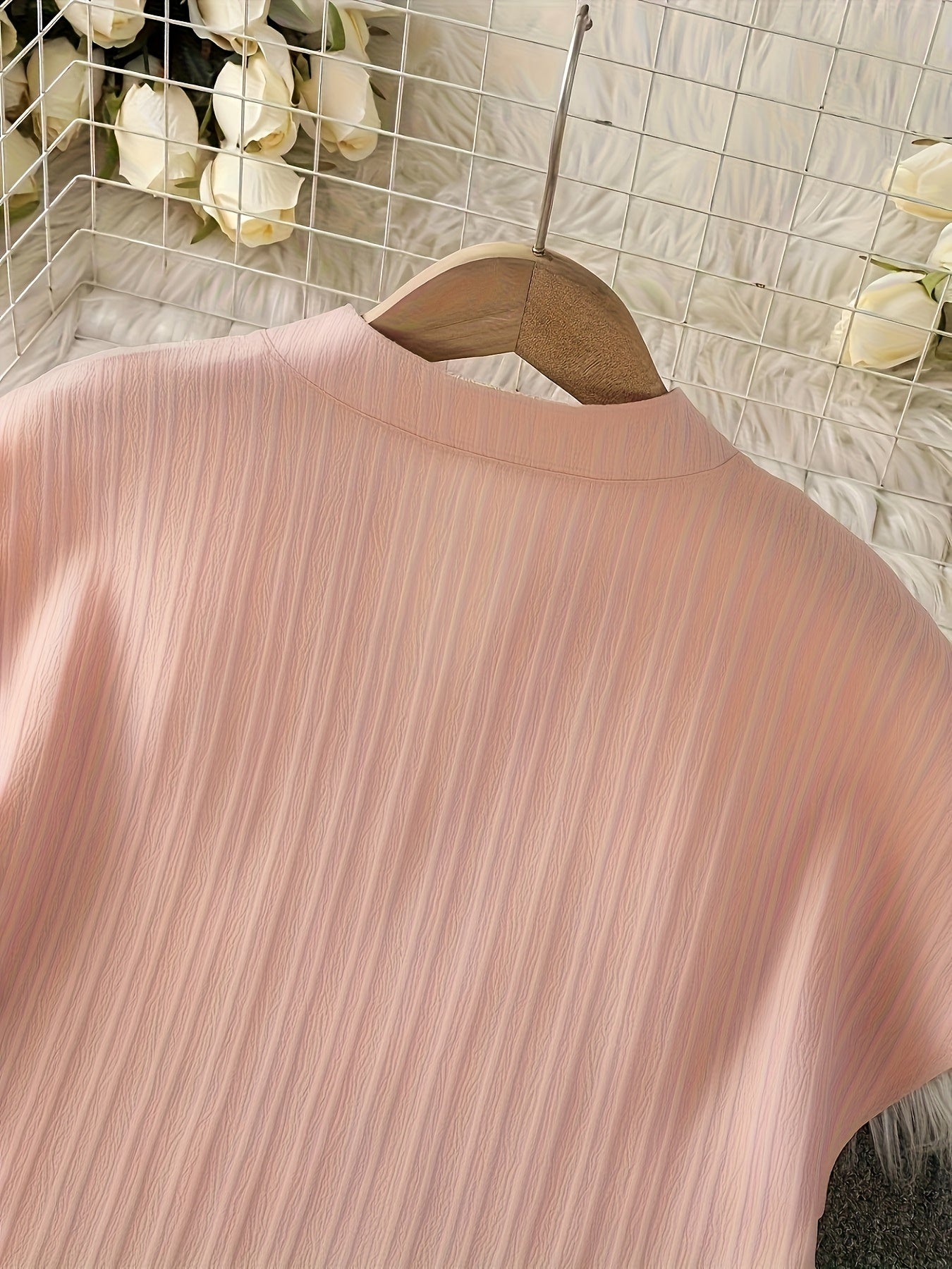 Plus Size Women's Blush Pink V-Neck Blouse Soft Pastel Casual Shirt