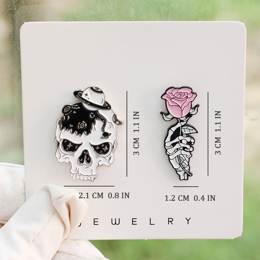 Red Rose Skull Brooch Romantic Metal Pin Zinc Alloy for Clothing Bag Ornament