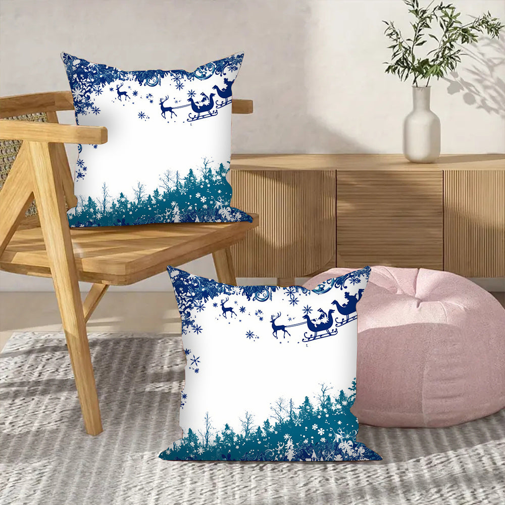Set of 2 Blue Christmas Throw Pillows 45.72cm Square Polyester Decorative Cushions