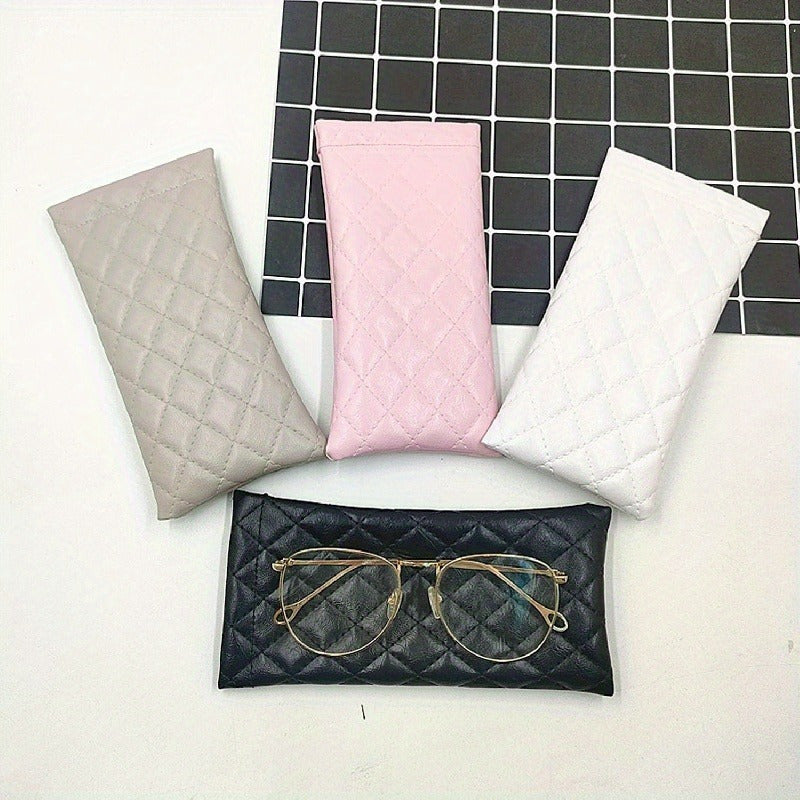 Unisex PU Leather Glasses Case Soft Interior Compact Quilted Black White Pink