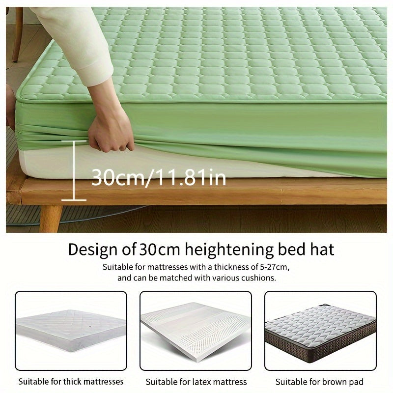 Solid Color Quilted Fitted Sheet Waterproof Thickened Breathable Fabric Fits Mattresses 5-27cm