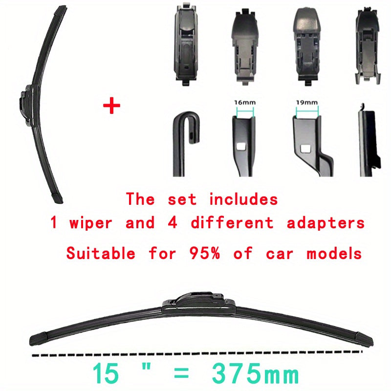 Car Windshield Wiper Blade Set with Adapters, Rubber, Multiple Sizes