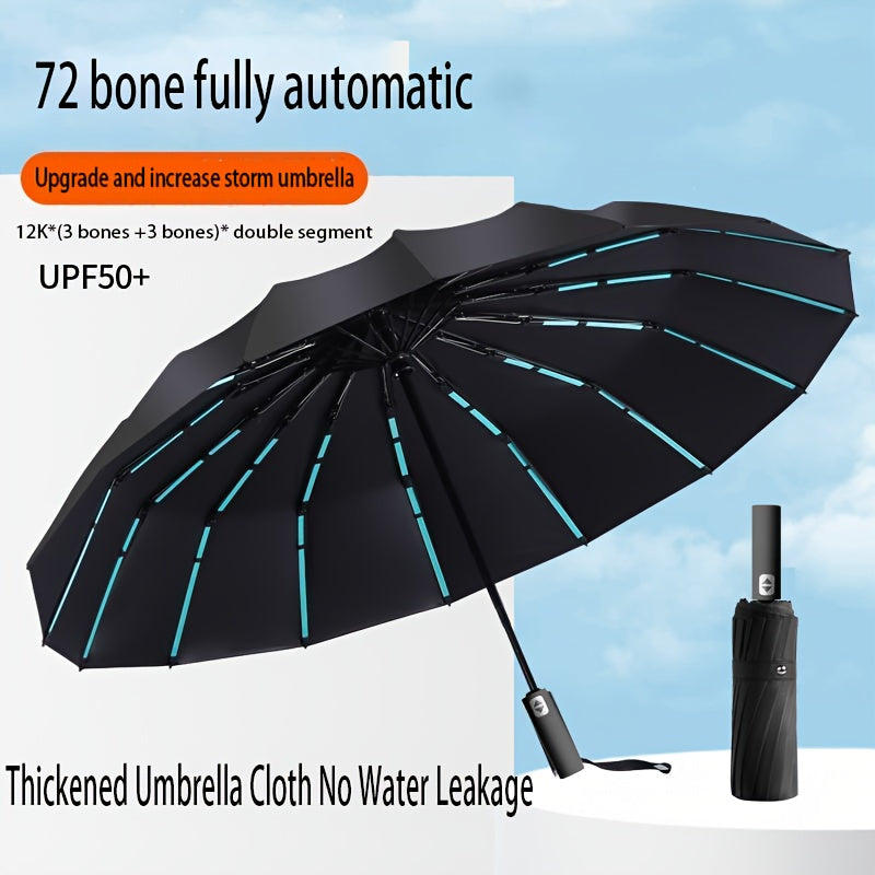 Unisex Automatic Foldable Umbrella with 72 Reinforced Ribs UV Protection Water-Resistant