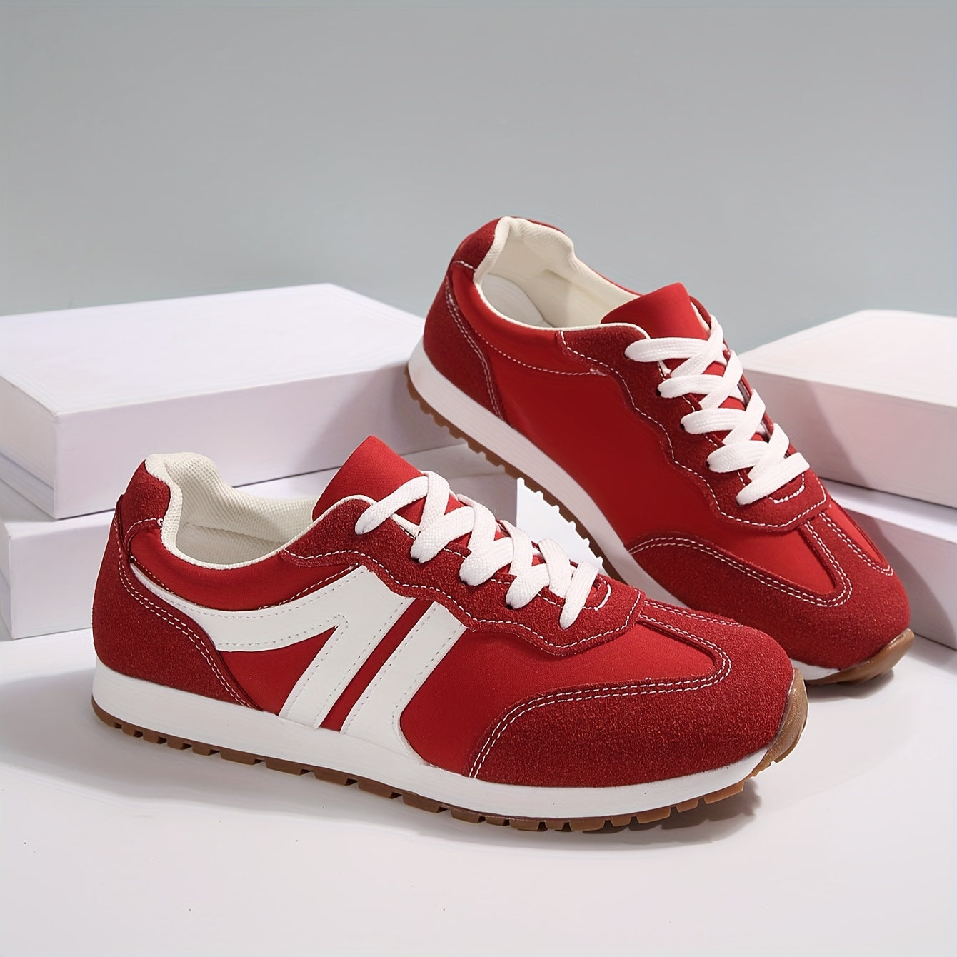 Women's Red Casual Sneakers Breathable Fabric Non-Slip Sole
