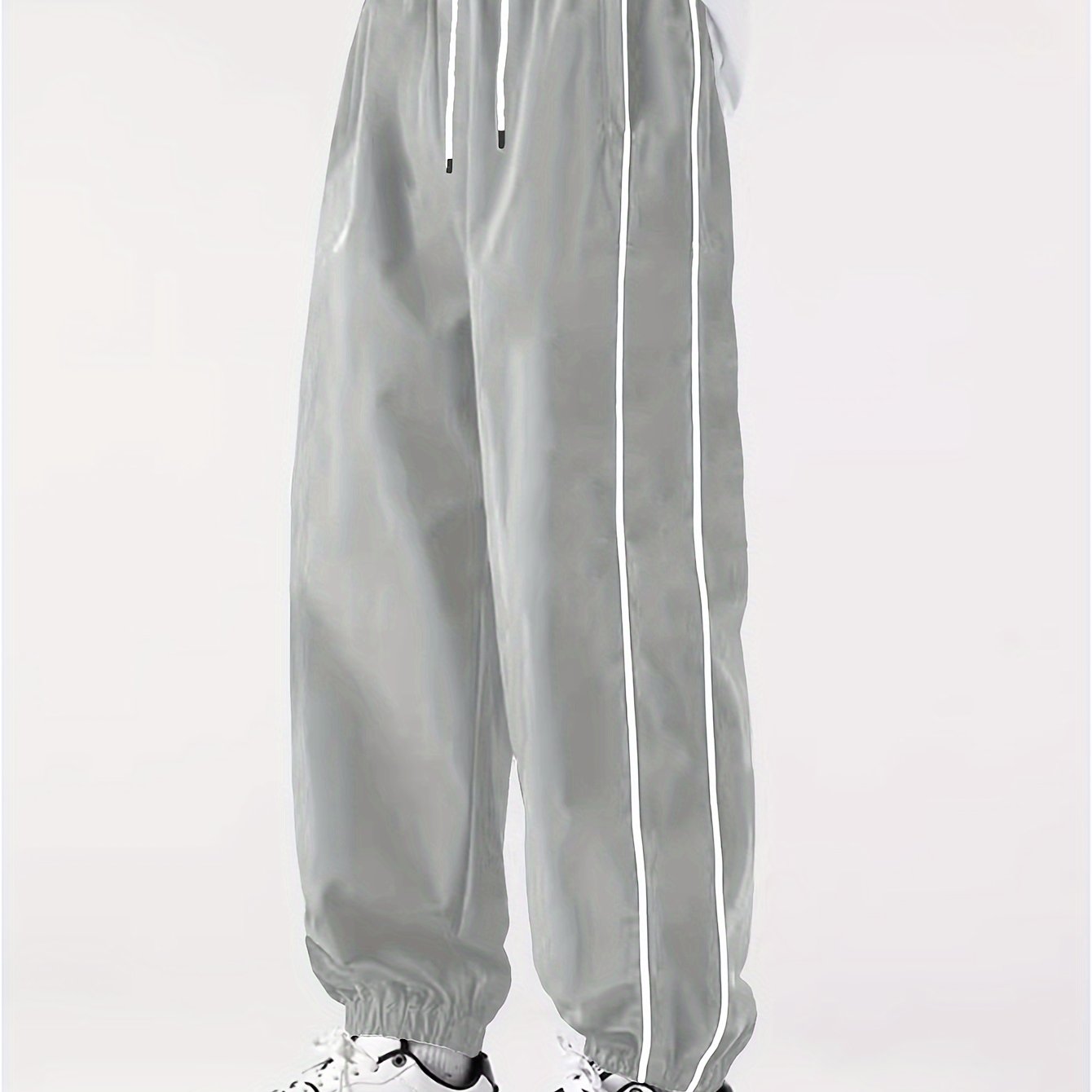 Men's Polyester Jogger Pants with Color-Blocking Stripes Casual Spring Fall Drawstring Waist