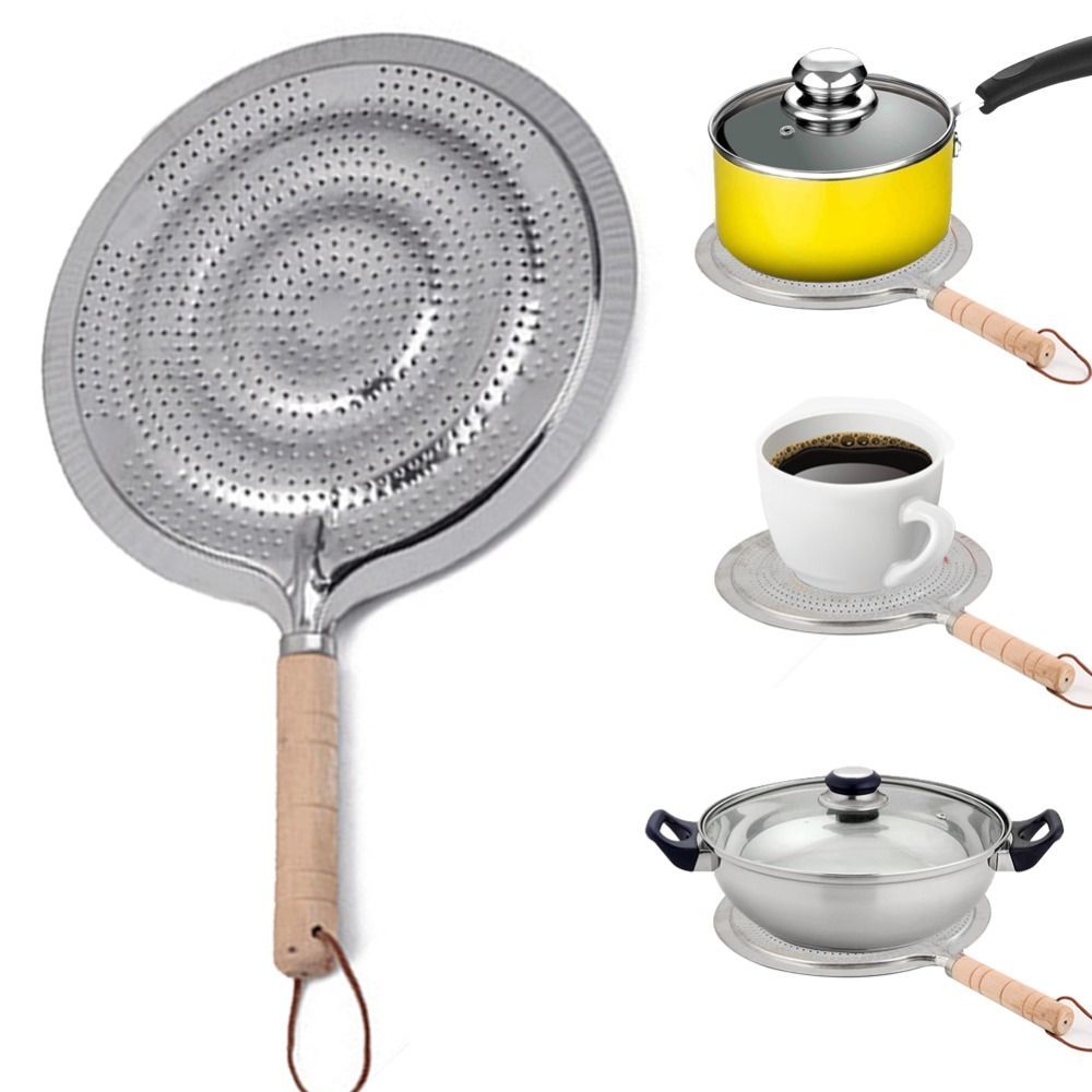 Wooden Handle Heat Diffuser Flame Guard for Gas Electric Induction Cooktops 21cm