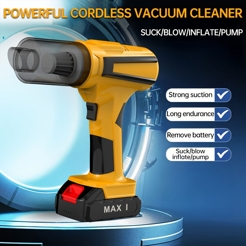 Портативный беспроводной пылесос с бесщеточным мотором мощностью 20000Па и множеством насадок, подходящий для интерьеров автомобилей, домов и офисов. Оснащен возможностью зарядки через USB и прочной конструкцией.