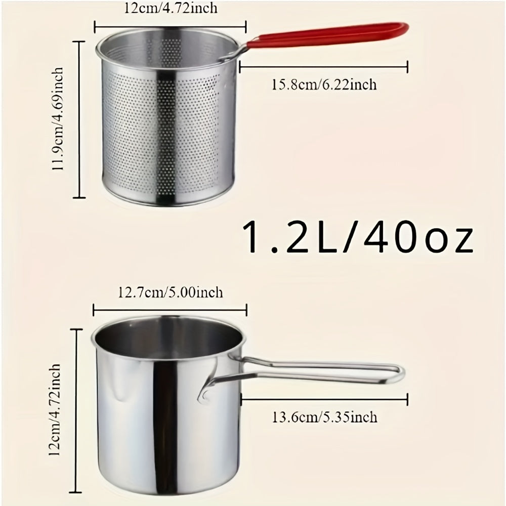 Filtr qutisi va qopqog'li zanglamaydigan po'latdan yasalgan fritöz qozoni, 40.58oz sig'imli. Turli pechlar uchun mos. Uyda, partiyalarda, lagerda, restoranlarda va RVlarda ovqatlarni qovurish uchun ideal.
