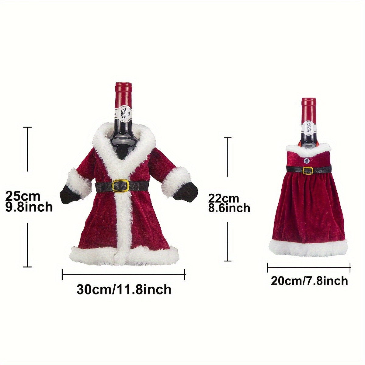 Set of 2 Festive Christmas Wine Bottle Covers with Sequined Attire Plush Hats Leak-Proof Sweater