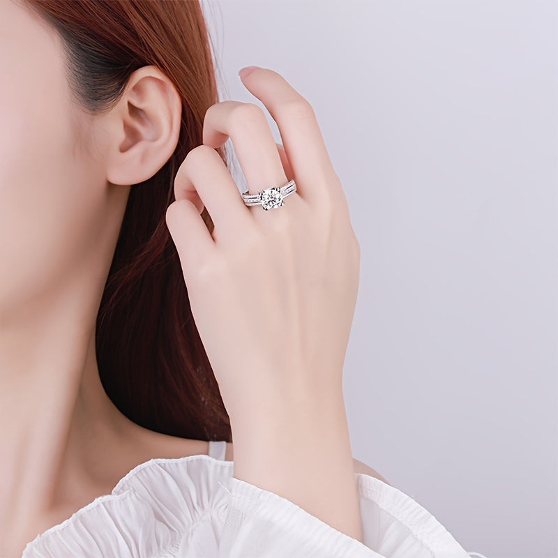 Vintage 2CT Moissanite Engagement Ring in Sterling Silver Platinum Plated October Birthstone Wedding Band