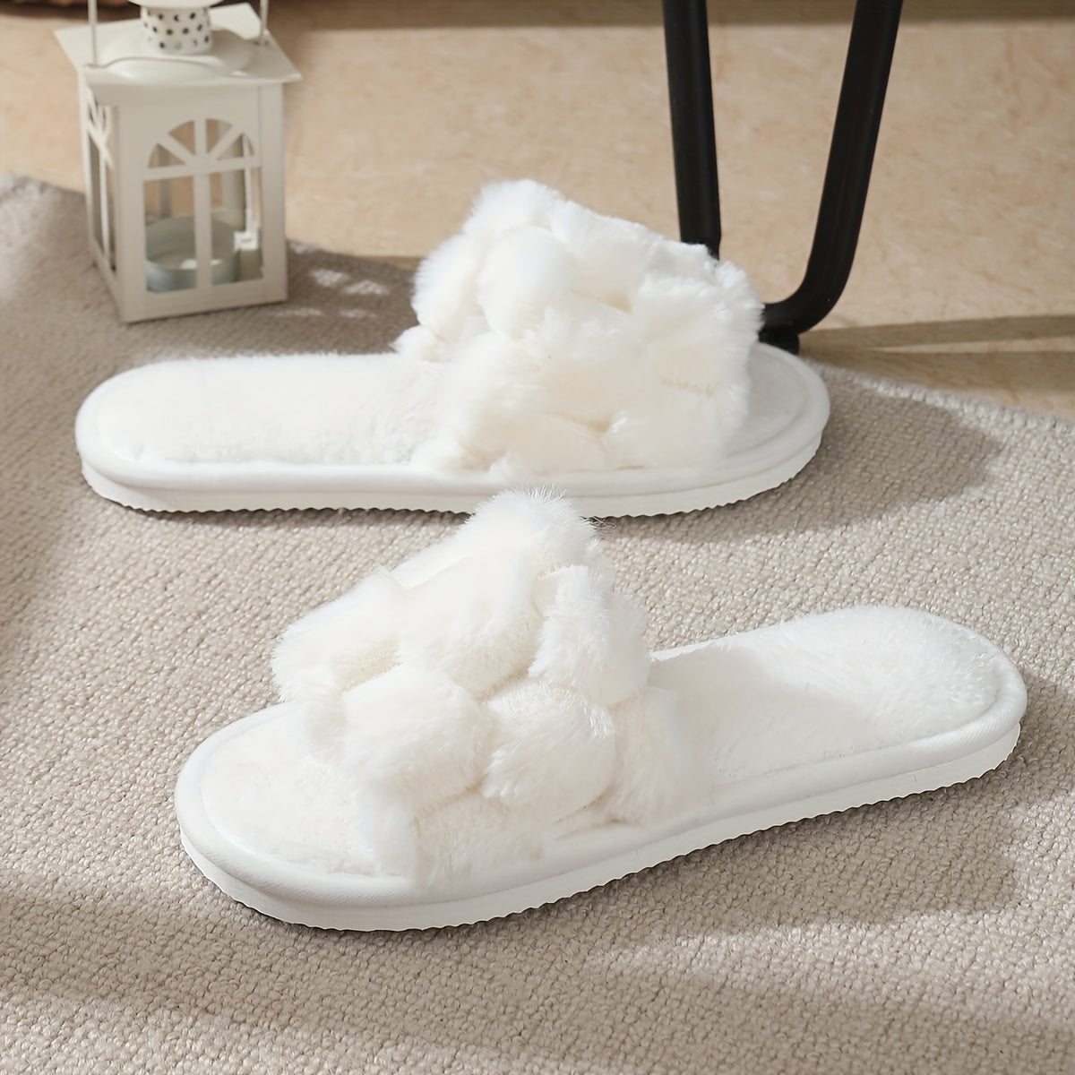 Women's Plush Open-Toe Indoor Slippers Non-Slip Comfortable Breathable