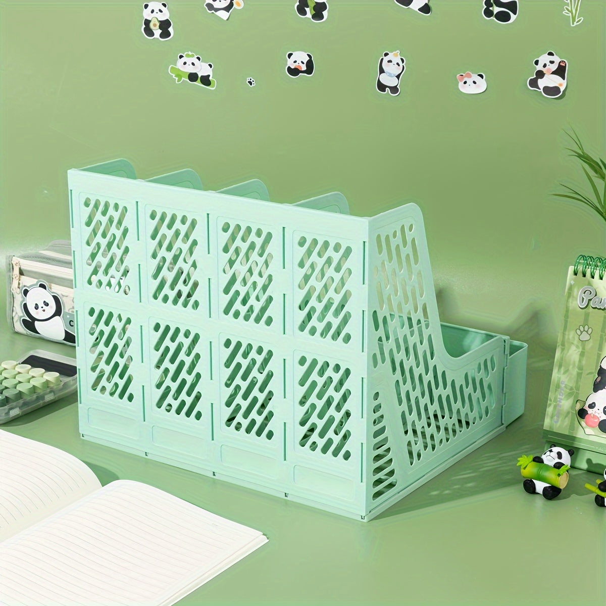 Desktop File Organizer with Panda Theme 4 Slots Detachable Tiered Shelves PP Material Office Storage