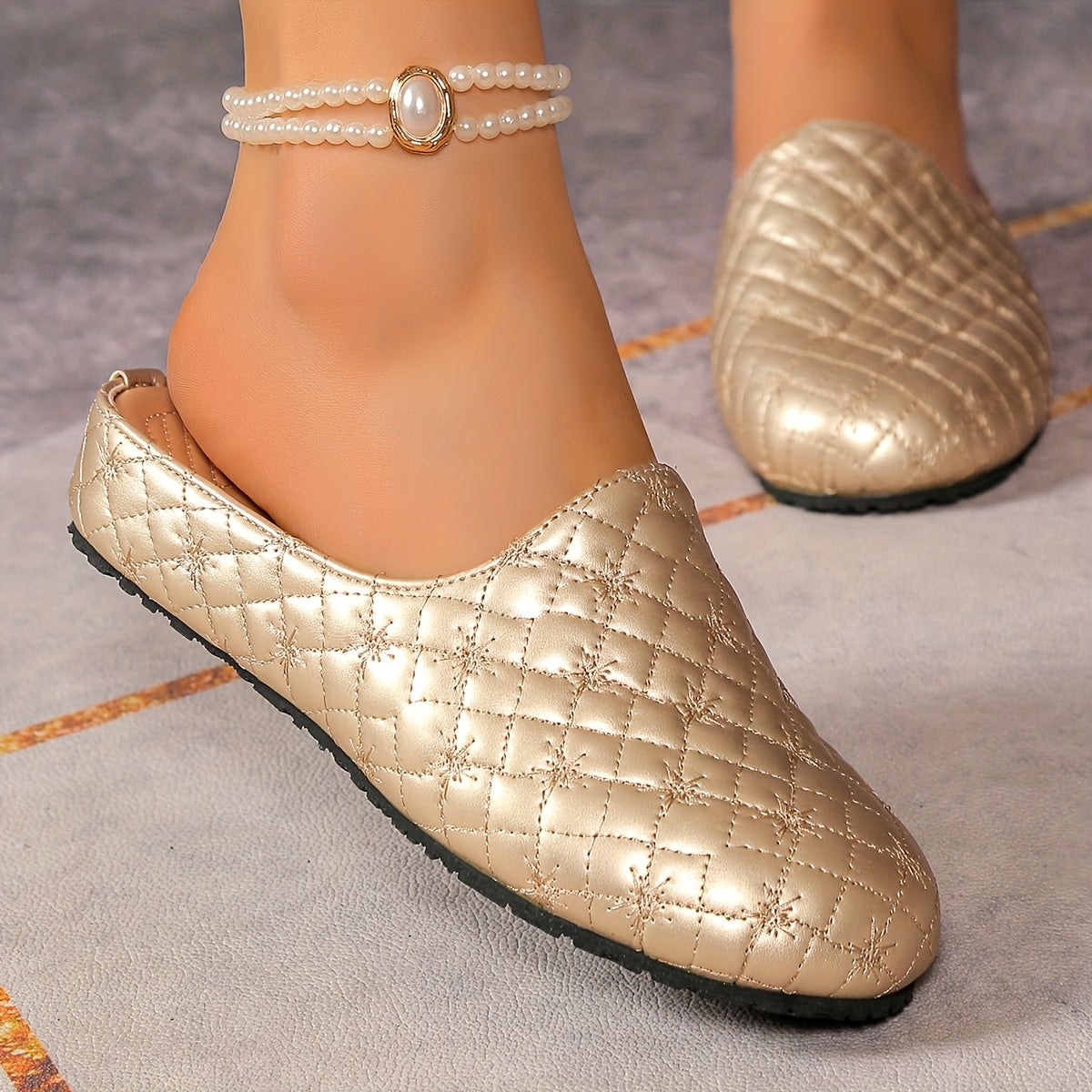 Women's Embroidered Baguette Slip-On Mules with Soft Soles