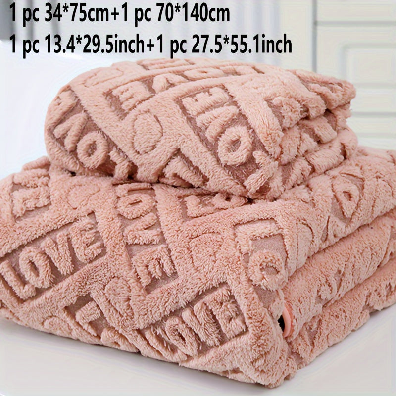 2 dona Coral Velvet yuvinish va vanna to'plami, qo'l sochiqlari va vanna o'rash bilan, 34x75cm yoki 70x140cm