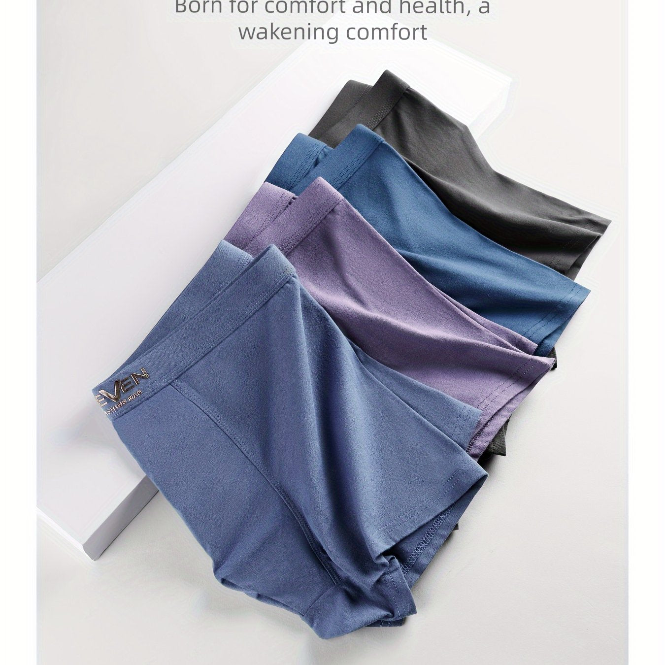 Men's Cotton Boxer Briefs 4-Pack High Stretch Knit Alphabet Design Contrast Edges