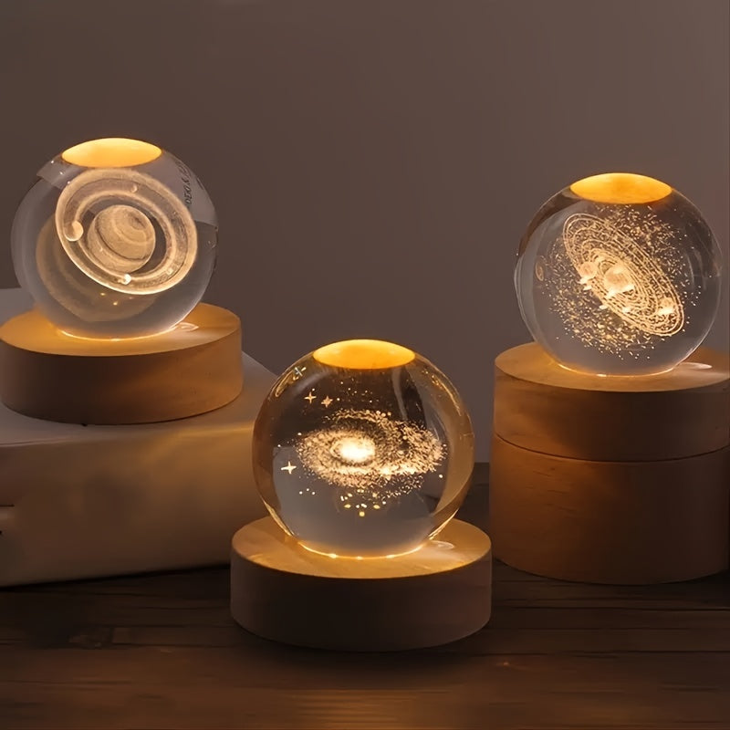 3D Crystal Ball Night Light with Yellow Warm Light and Galaxy Pattern for Bedroom Decor