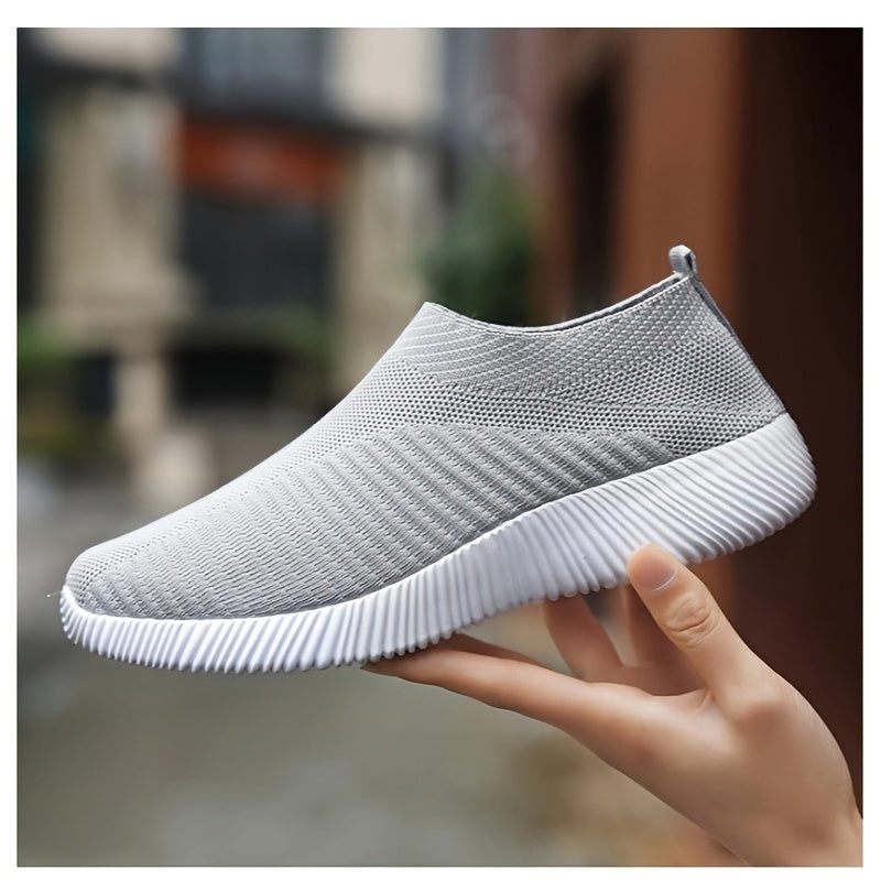 Women's Slip-On Sneakers Breathable Fabric EVA Cushioned Sole All-Season White Teal