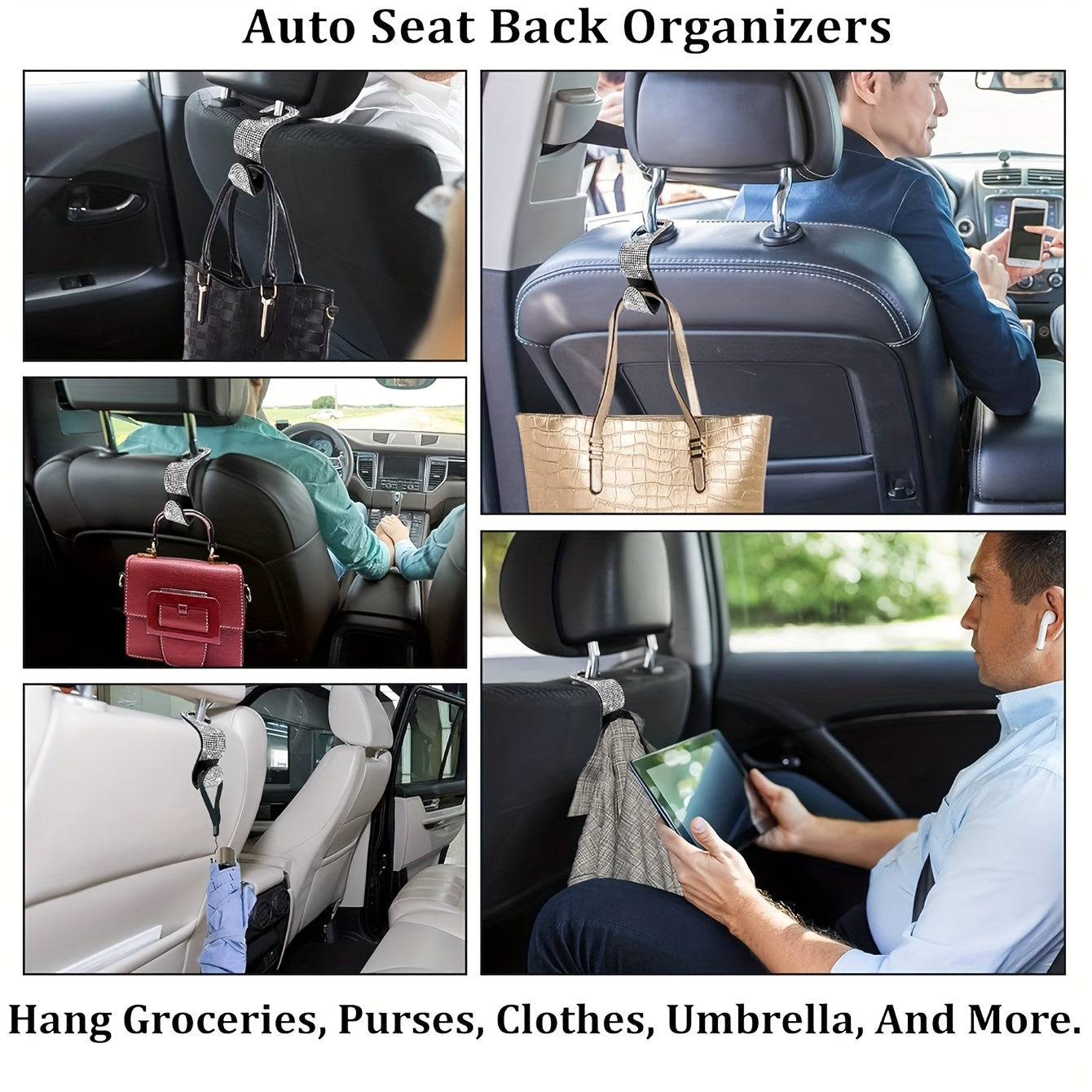 2 Pack Car Seat Headrest Hooks Plastic Durable Organizer Hangers for Bags